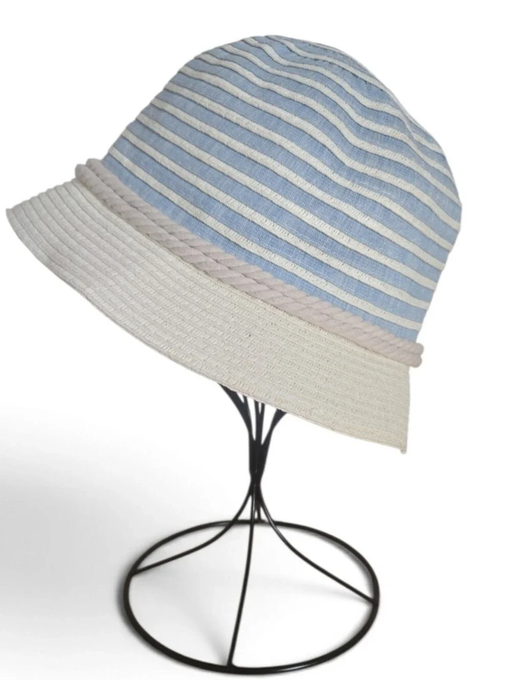 Calvin Klein NWT Blue & Cream Striped Textured Bucket Sun Hat UPF 40+